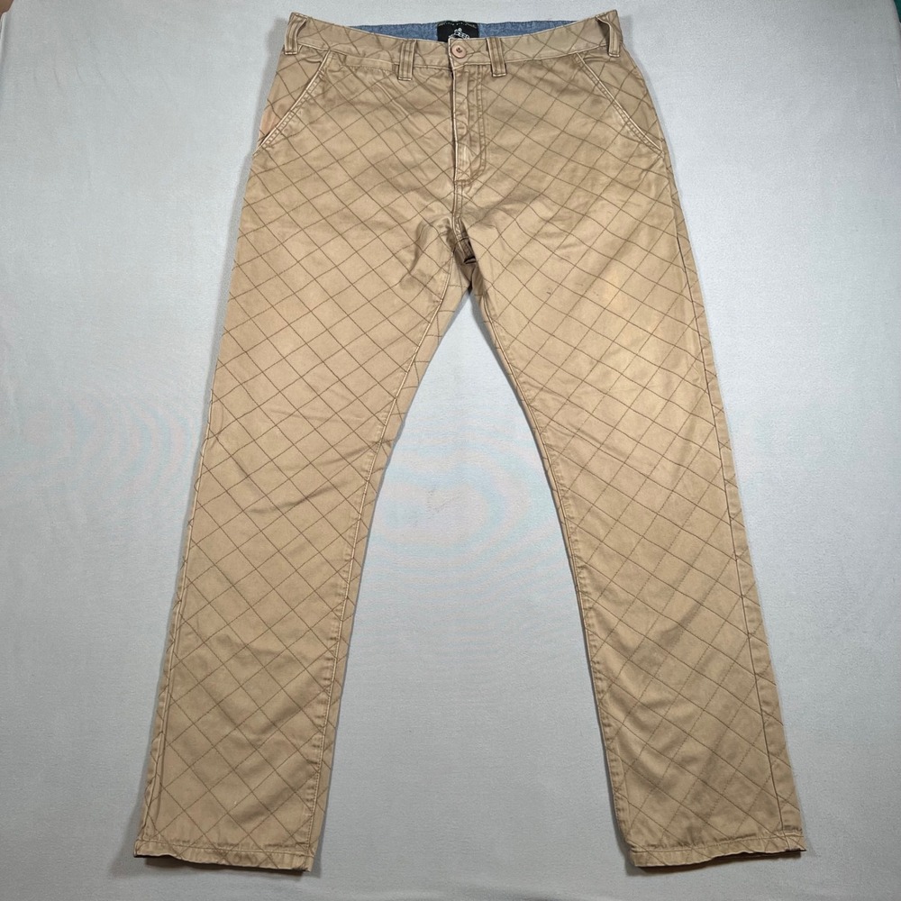 10 Deep Men 36 Quilted Chino Pants Khaki Tan Streetwear Diamond Stitch Workwear